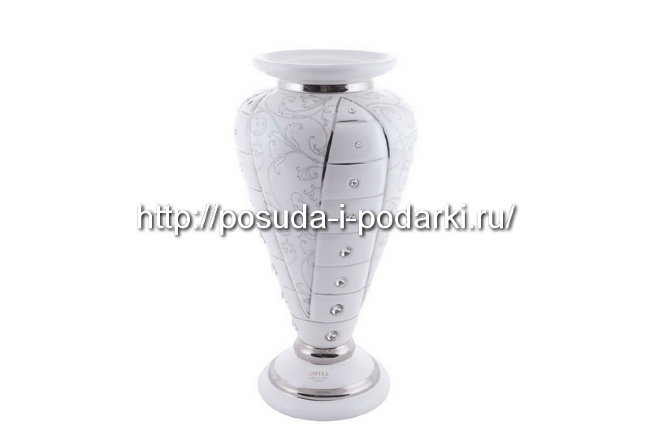 Керамическая ваза для цветов белая звезда с платиной с кристаллами Сваровски d-20, h-37 см CERAMICHE STELLA