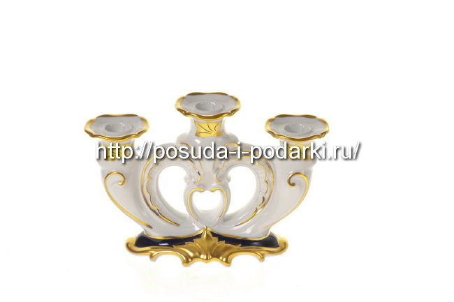 Подсвечник 16 см на 3 свечи Катарина Синий кленовый лист