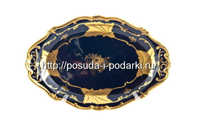 Блюдо овальное 28 см Катарина Синий кленовый лист