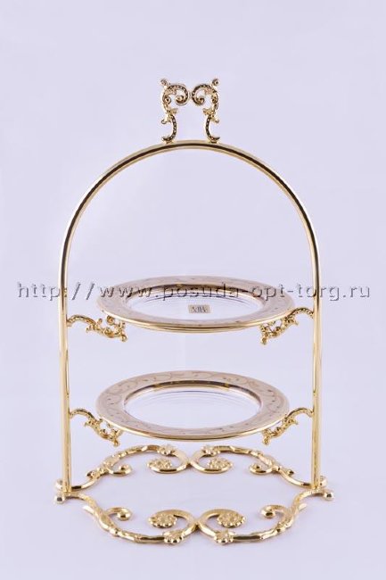 Ваза для фруктов (фруктовница) хрустальная. Ваза двухъярусная Барокко малая 27 см d-16см