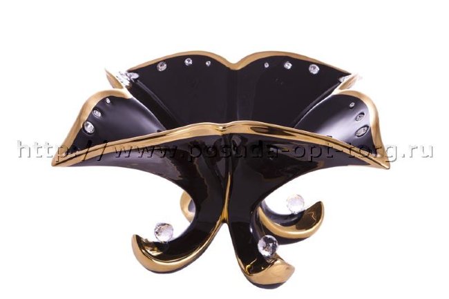 Ваза для фруктов (фруктовница) керамическая Деметра черная с кристаллами Сваровски 30*30, h-19 см CERAMICHE STELLA