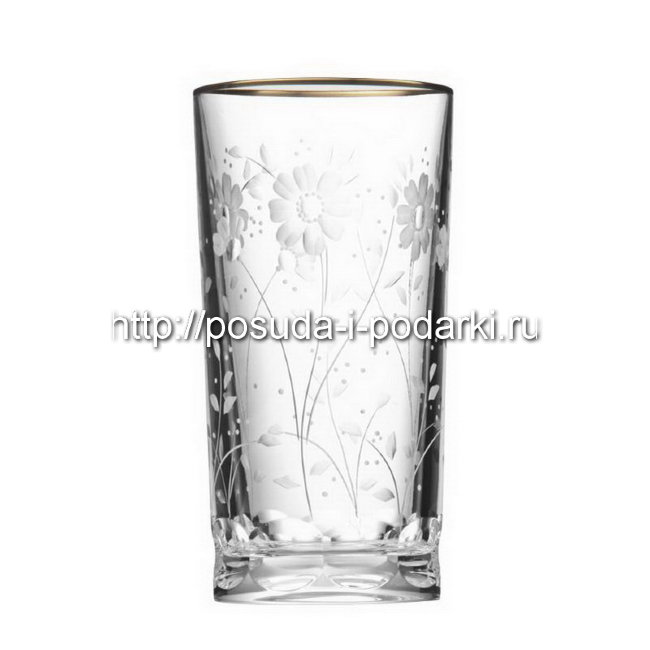 Набор 6 стаканов для воды Романтик, прозрачные с золотом