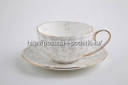 Чашки чайные с блюдцами (чайный набор) на 6 персон Джулия беж (золотая лента) 250 мл