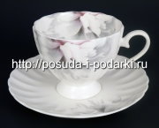 Чашки чайные высокие с блюдцами (чайный набор) на 6 персон Грэй Розис 220 мл