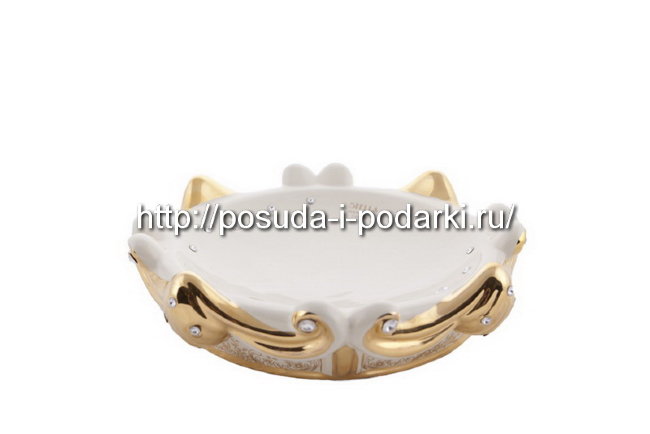 Конфетница керамическая беж с кристаллами Сваровски d-24,5 h-7 см CERAMICHE STELLA