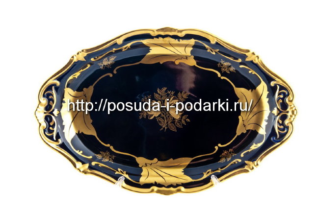 Блюдо овальное 32 см Катарина Синий кленовый лист