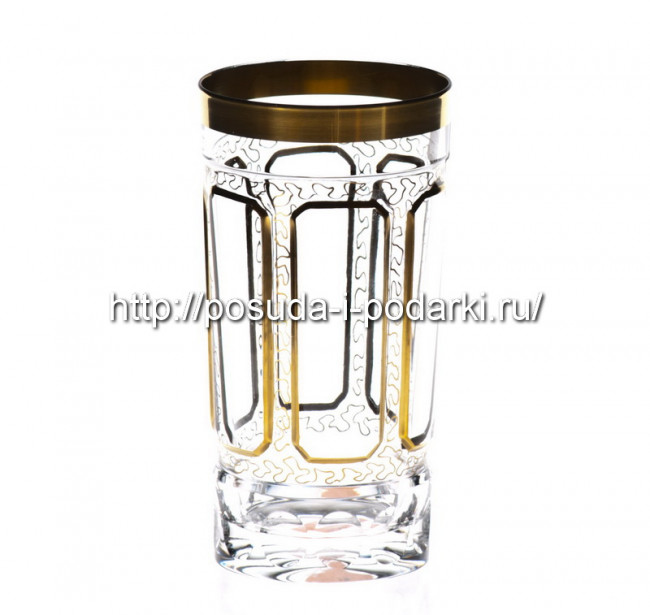 Набор 6 стаканов для воды Антик прозрачные с золотом