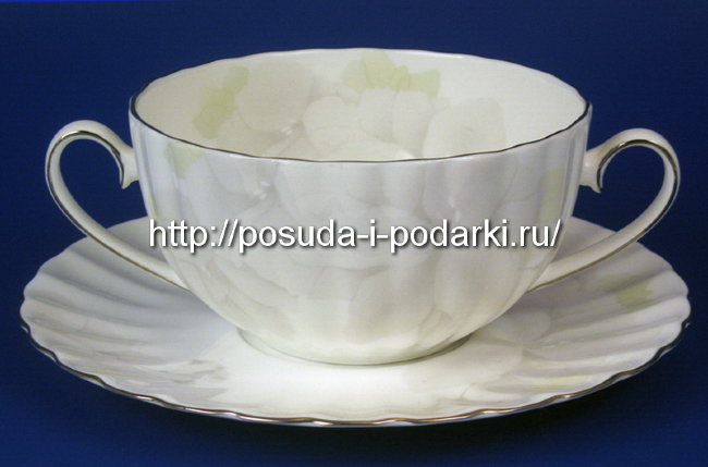 Бульонная чашка с блюдцем Магнолия Грэй (платиновая лента) 370 мл