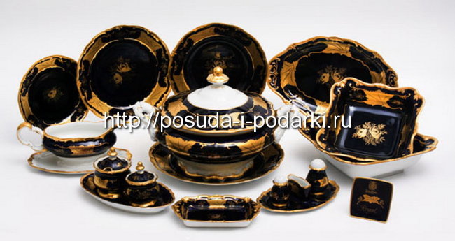 Сервиз столовый Катарина Синий кленовый лист 49 пр. на 12 персон