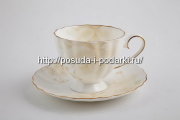 Чашка чайная высокая с блюдцем Магнолия Крем (золотая лента) 220 мл