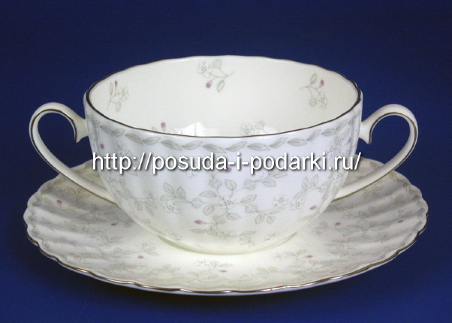 Бульонная чашка с блюдцем Джулия ГРЭЙ  (платиновая лента) 370 мл