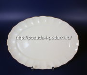 Блюдо овальное глубокое Магнолия белая (золотая лента) 23 см 