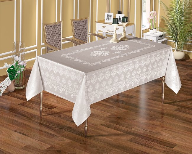 Сктерть на стол прямоугольная жаккард "MONALIT" NATURAL DAMASKO (160x220) см Серый