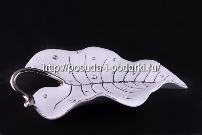 Листок белый с платиной с кристаллами большой 41*28*8h см