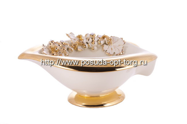 Ваза для фруктов (фруктовница) керамическая Виноград беж с кристаллами Сваровски d-36*30 см CERAMICHE STELLA