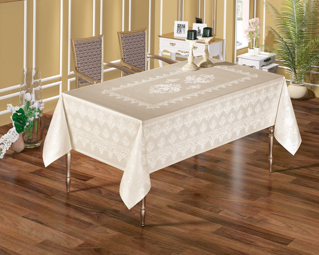 Сктерть на стол прямоугольная жаккард "MONALIT" NATURAL DAMASKO (160x220) см Кремовый