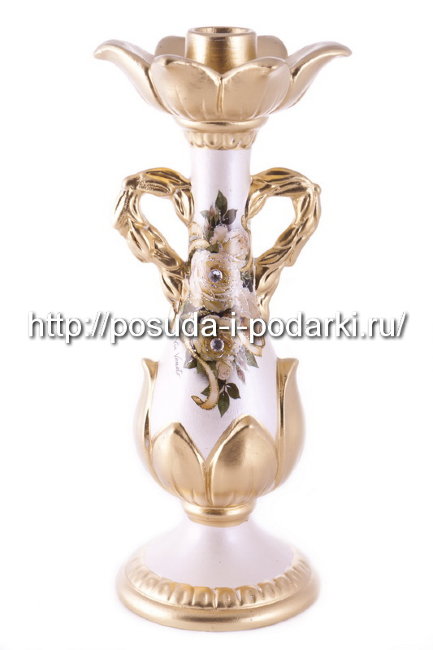 Подсвечник керамический Белые розы h-30 см