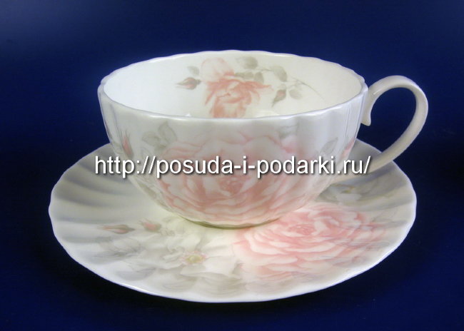 Чашка чайная с блюдцем 370 мл Шиповник