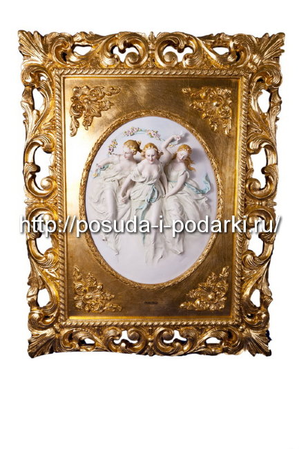 Барельеф (фарфоровая картина) Три грации 73*93h см в большой раме