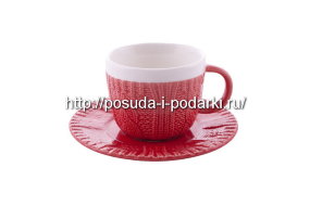 Набор 2 кофейные чашки с блюдцами 100 мл Теплая колекция бордо