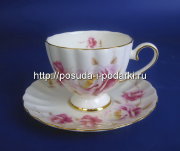 Чашки чайные высокие с блюдцами (чайный набор) на 6 персон Розис (золотая лента) 220 мл