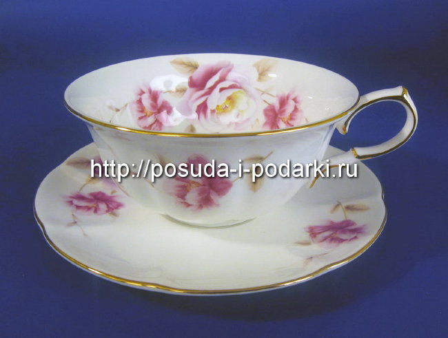 Чашка чайная 370 мл с блюдцем Розис Империал (золотая лента)