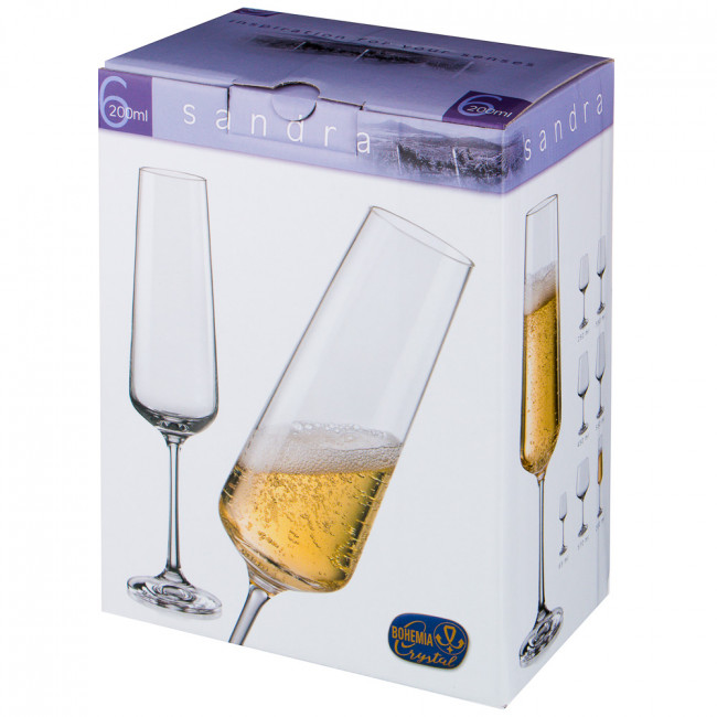 НАБОР БОКАЛОВ ДЛЯ ШАМПАНСКОГО SANDRA SPRAYED BLACK ИЗ 6 ШТ. 200 МЛ. ВЫСОТА=25 СМ. (КОР=8НАБОР.)