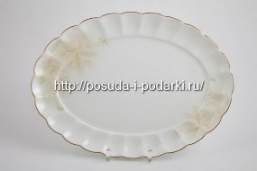 Блюдо овальное Магнолия Крем (золотая лента) 33 см