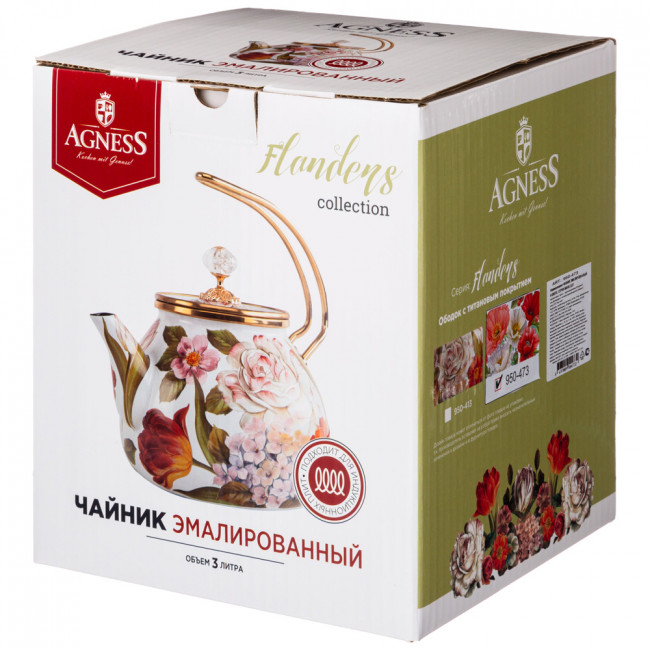 ЧАЙНИК ЭМАЛИРОВАННЫЙ AGNESS, СЕРИЯ МАКИ 3,0Л ПОДХОДИТ ДЛЯ ИНДУКЦИОН.ПЛИТ