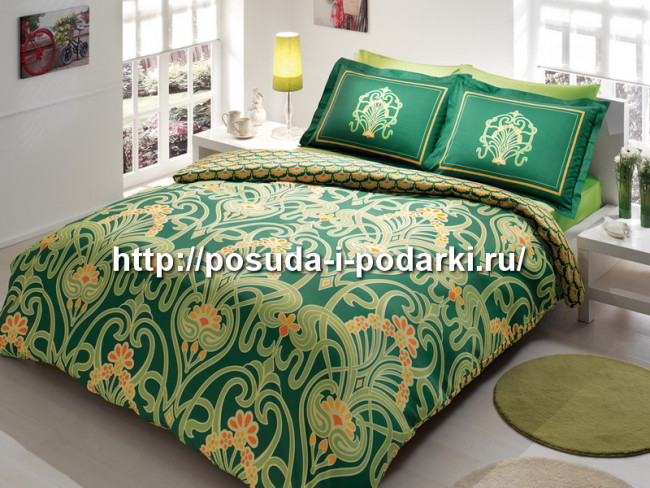 Постельное белье КПБ TAC/SATIN/1,5 спальное TORIUM, зеленый