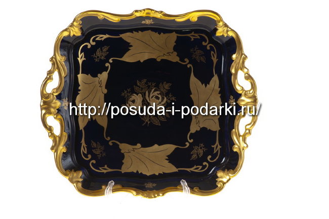 Блюдо квадратное 30 см Катарина Синий кленовый лист