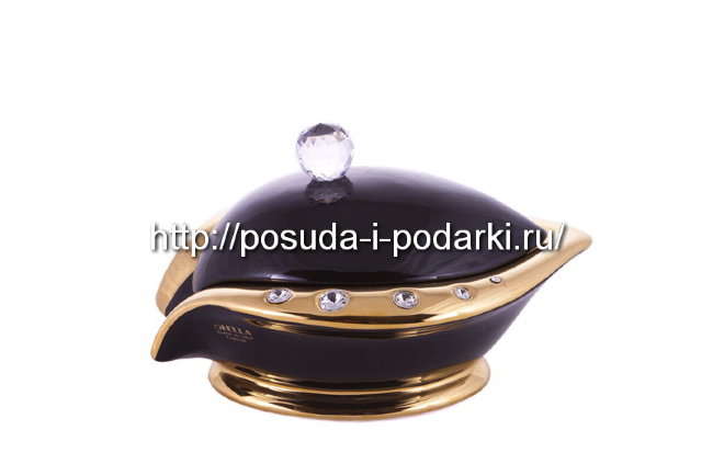 Шкатулка керамическая Калипсо черная с кристаллами Сваровски 19*25, h-13 см CERAMICHE STELLA
