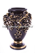Керамическая ваза для цветов Виноград черная с кристаллами Сваровски d-26, h-34 см CERAMICHE STELLA