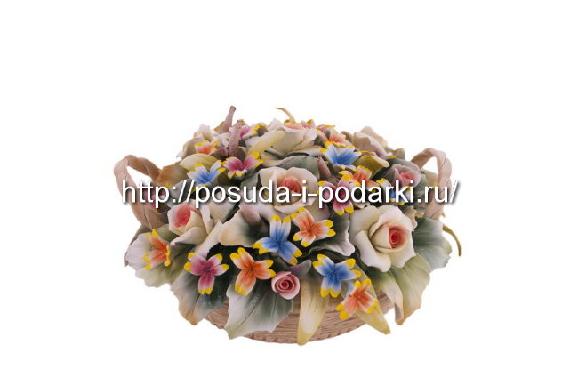 Статуэтка фарфоровая. Корзинка с цветами d-18, h-8 см
