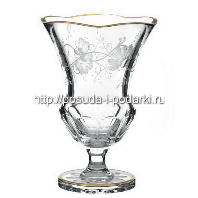 Хрустальная ваза для цветов. Ваза для цветов Юлия прозрачная с золотом h-30 см