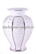 Керамическая ваза для цветов Белая звезда с платиной с кристаллами Сваровски d-26, h-39 см CERAMICHE STELLA