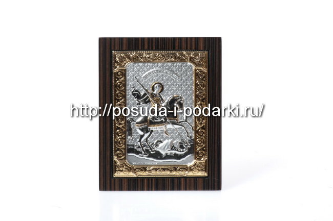 Панно Георгий победоносец в дер. раме 11,1*13,6 см