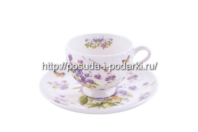 Набор 2 кофейные чашки с блюдцами Романтичные фиалки 75 мл