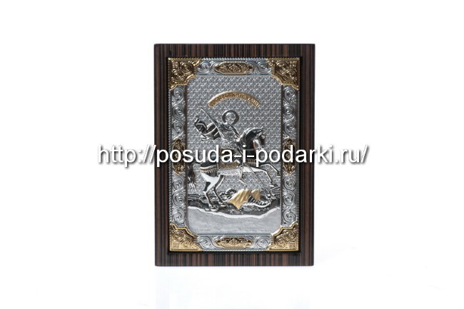 Панно Георгий победоносец в дер. раме 13,6*18,6 см