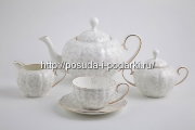 Сервиз чайный (чайный набор) Джулия беж на 6 персон 17 предметов (золотая лента)