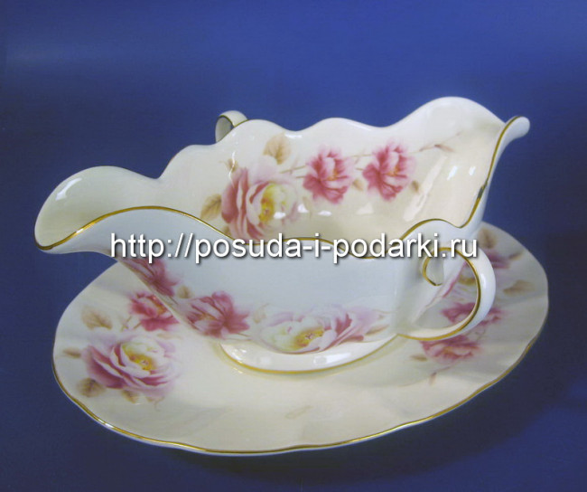 Соусник 0,45 л с подставкой Розис (золотая лента)