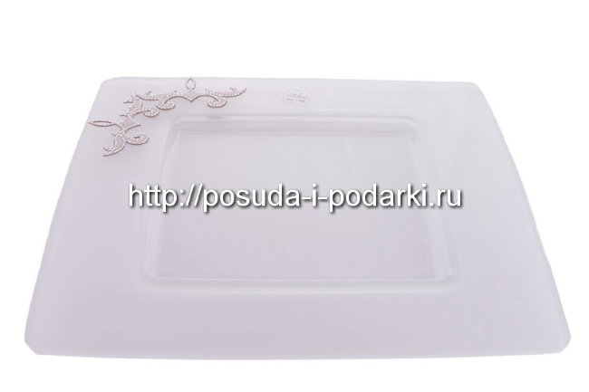 Ваза для фруктов (фруктовница) хрустальная. Поднос квадратный Серебристый орнамент 32*32 см