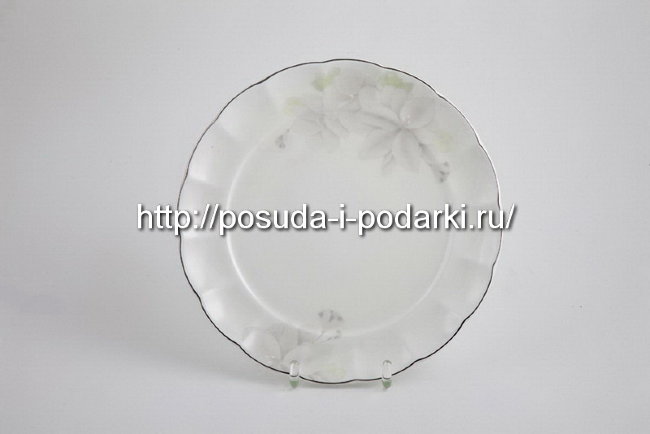 Тарелки мелкие (набор 6 тарелок) Магнолия Грэй (платиновая лента) 27 см