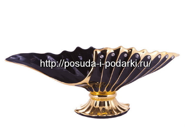 Ваза для фруктов (фруктовница) керамическая Поэма черная с кристаллами Сваровски 24*61, h-24 см CERAMICHE STELLA