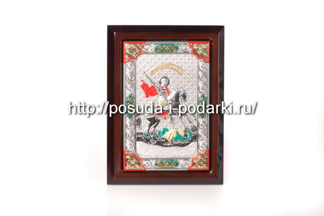 Панно Георгий победоносец в дер. раме 13,6*18,6 см