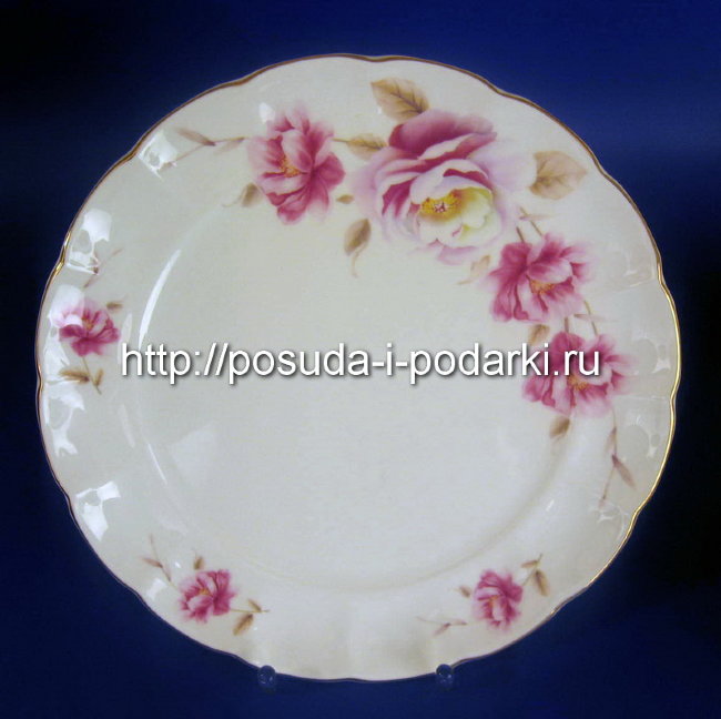 Тарелки мелкие (набор 6 тарелок) Розис (золотая лента) 27 см