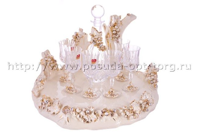 Набор для вина 7 пр. Виноград беж с кристаллами Сваровски CERAMICHE STELLA