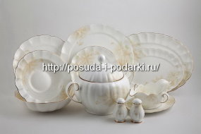 Cтоловый сервиз (обеденный набор) Австрия на 6 персон Магнолия Крем (золотая лента) 29 предметов