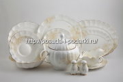 Cтоловый сервиз (обеденный набор) Австрия на 6 персон Магнолия Крем (золотая лента) 29 предметов
