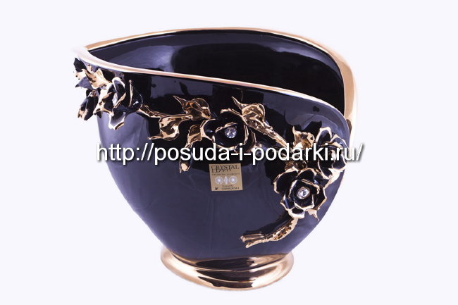 Кашпо керамическое для цветов Розы черное с кристаллами Сваровски 18*40, h-30 см CERAMICHE STELLA Кашпо керамическое для цветов Розы черное с кристаллами Сваровски 18*40, h-30 см CERAMICHE STELLA
